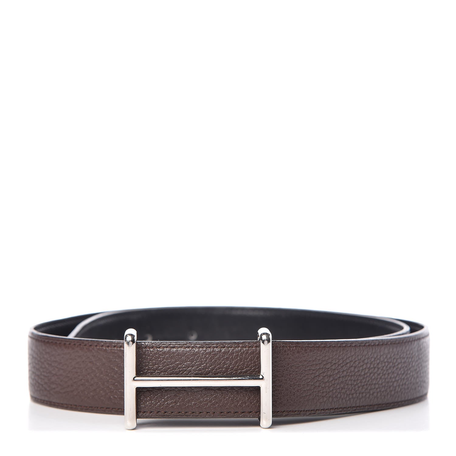 Hermes Box Togo 32mm Idem H Belt 85 Black Chocolate 1 of 10