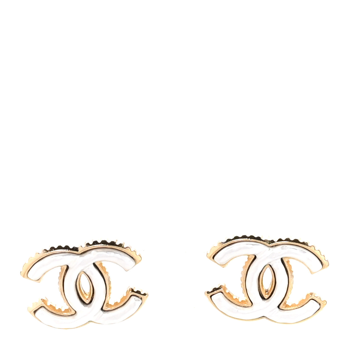 Metal Enamel CC Earrings Gold White