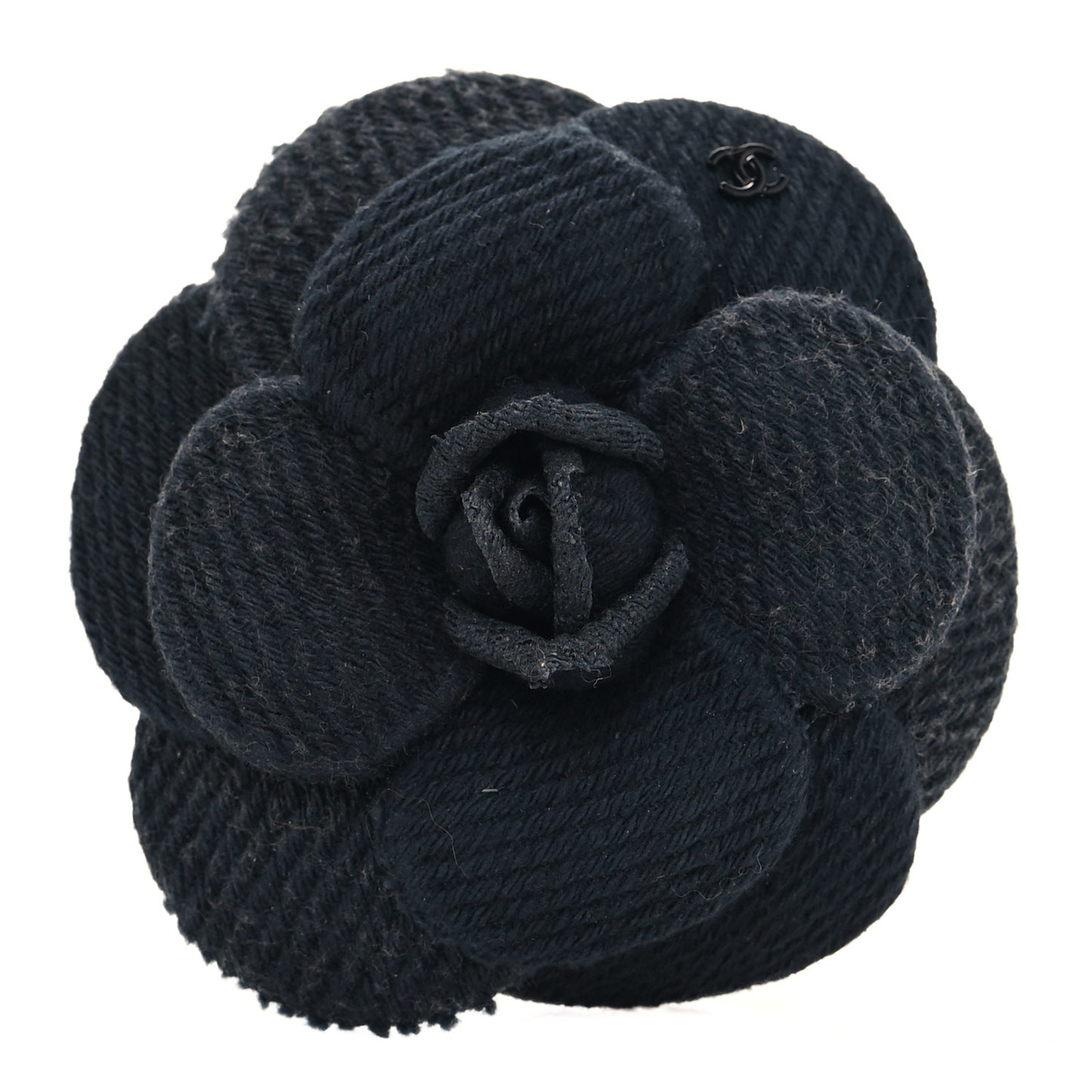 Tweed Camellia Pin Brooch Black