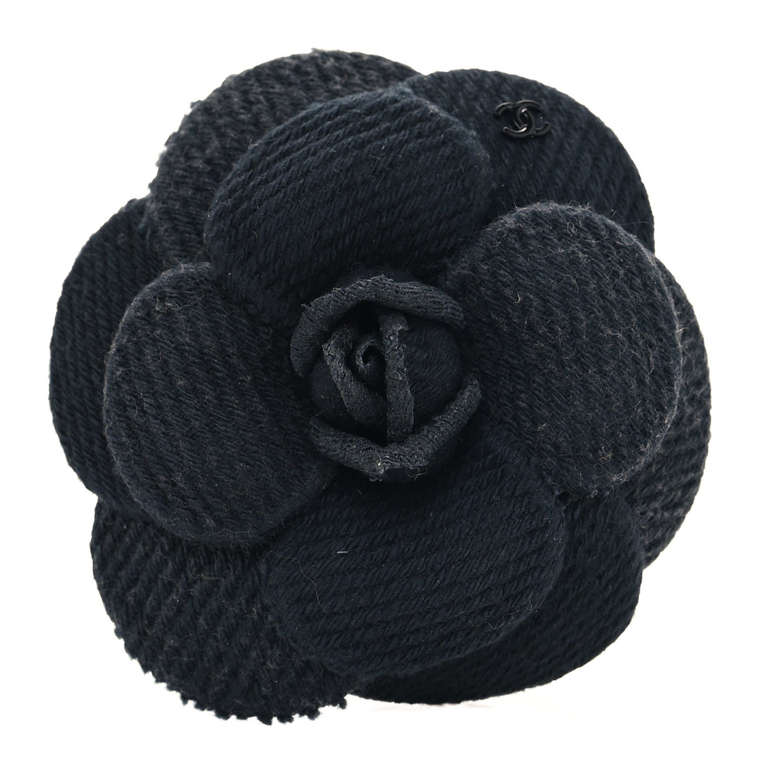 Chanel Tweed Camellia Pin Brooch Black 1 of 3