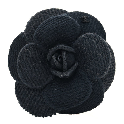 Chanel Tweed Camellia Pin Brooch Black 1 of 3