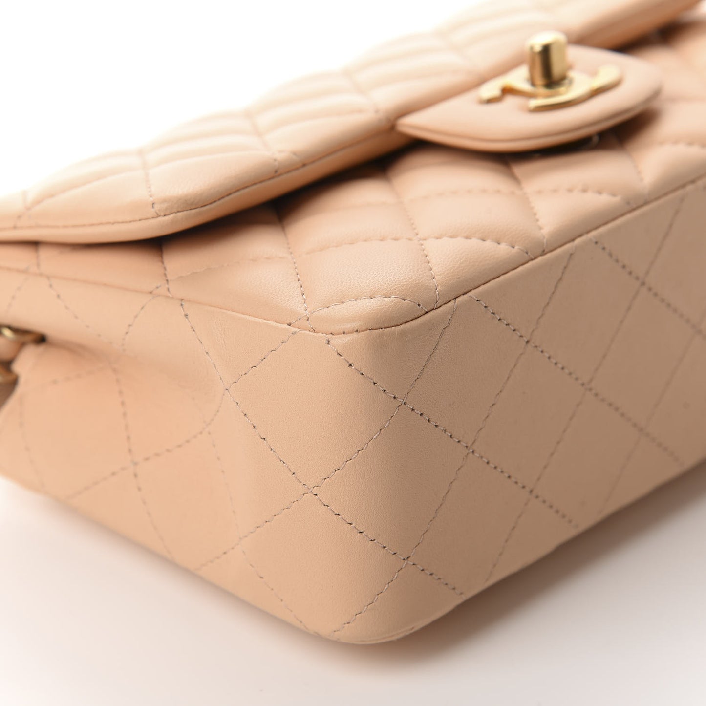 Lambskin Quilted Mini Rectangular Flap Beige