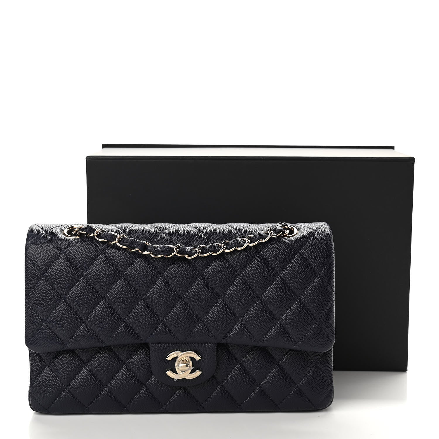 Chanel Caviar Quilted Medium Double Flap Dark Blue 10 of 10