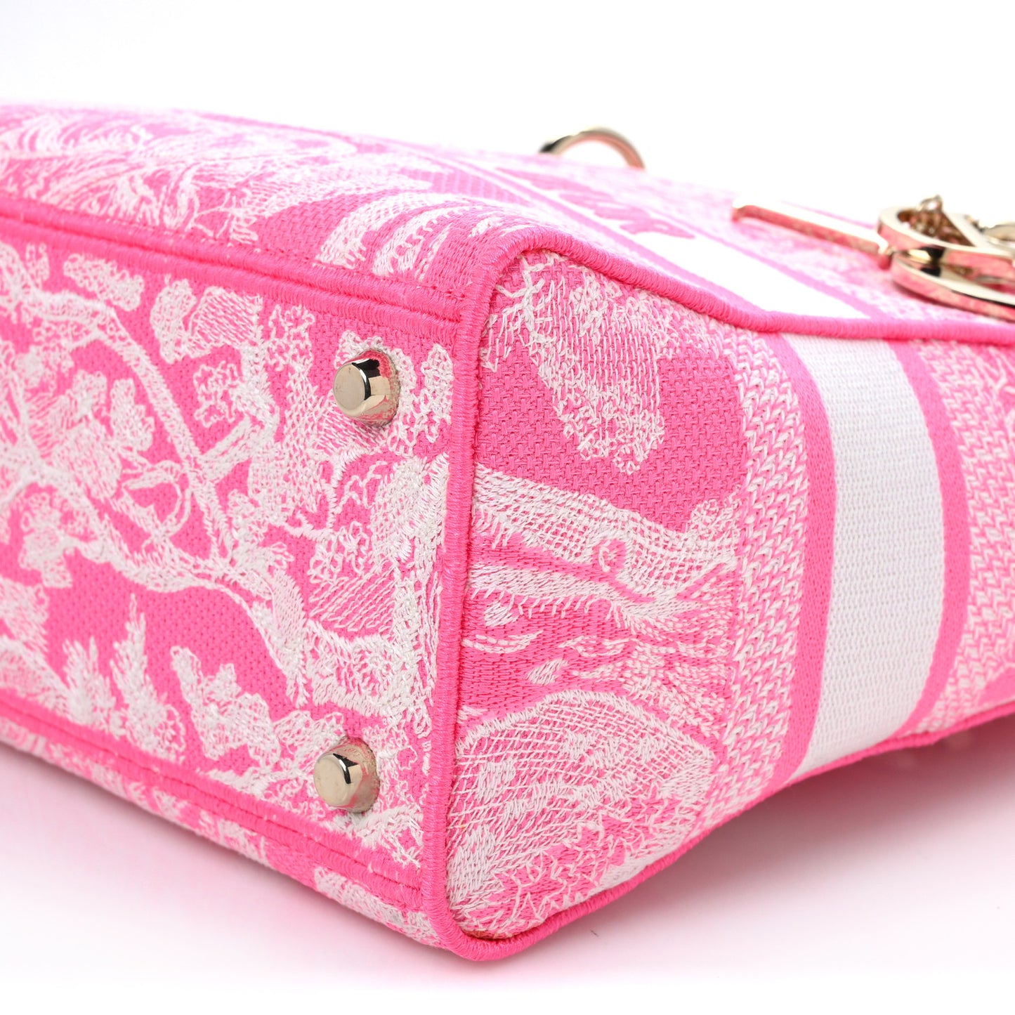 Canvas Toile De Jouy Reverse Embroidered Medium Lady D-Lite Fluorescent Pink