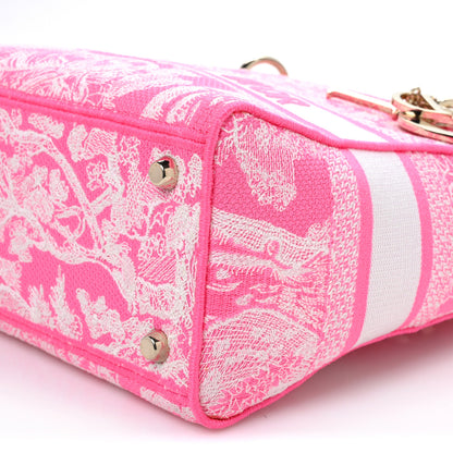 Christian Dior Canvas Toile De Jouy Reverse Embroidered Medium Lady D-Lite Fluorescent Pink 10 of 10
