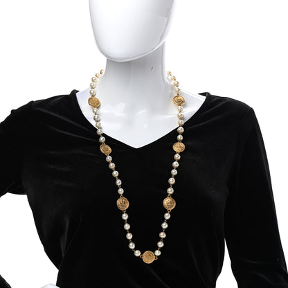 Chanel Pearl Medallion Long Necklace Gold 2 of 6