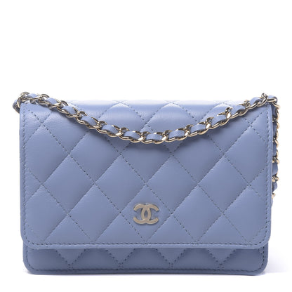 Chanel Lambskin Quilted Mini Wallet On Chain WOC Light Blue 1 of 11