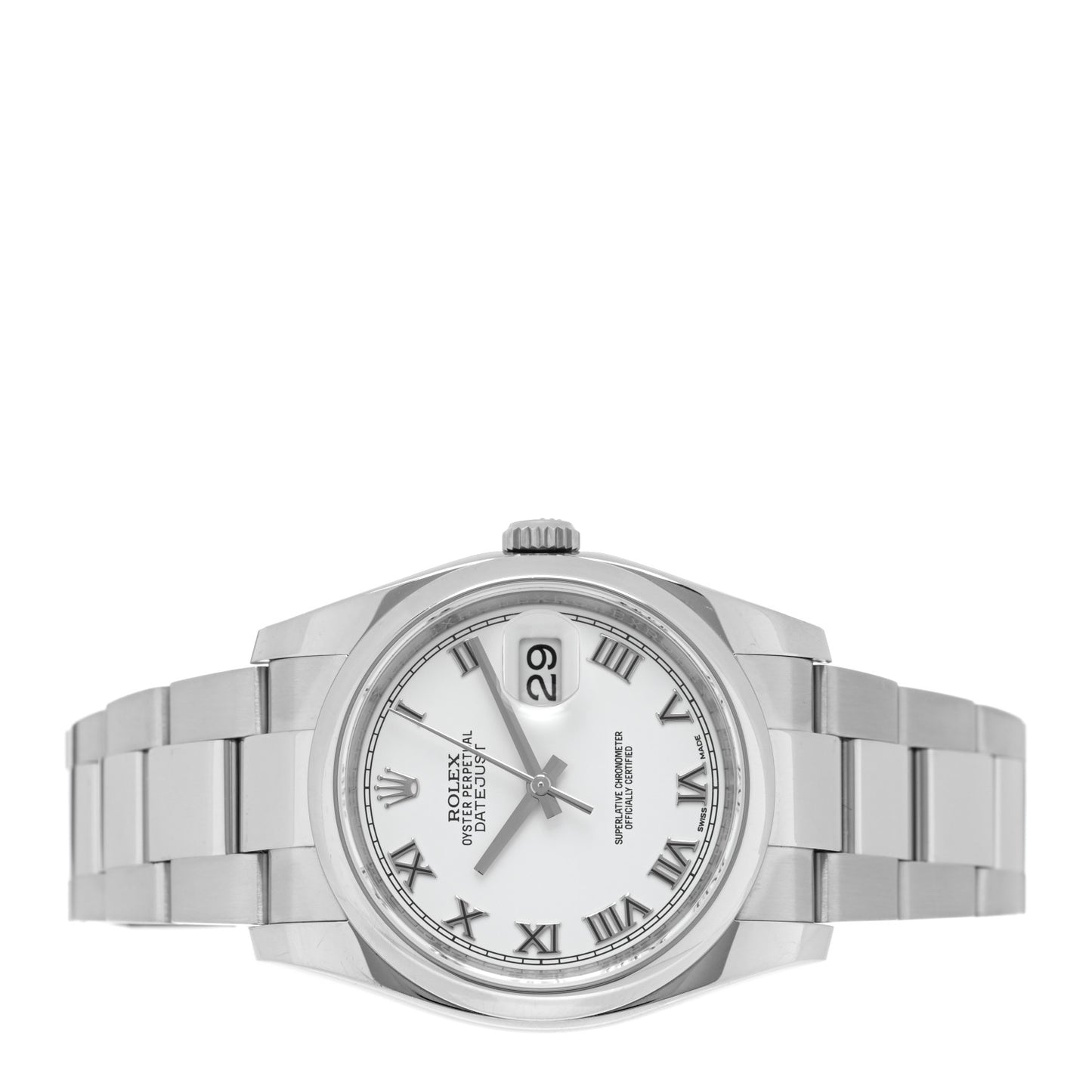 Stainless Steel 36mm Oyster Perpetual Datejust Watch White Roman 116200
