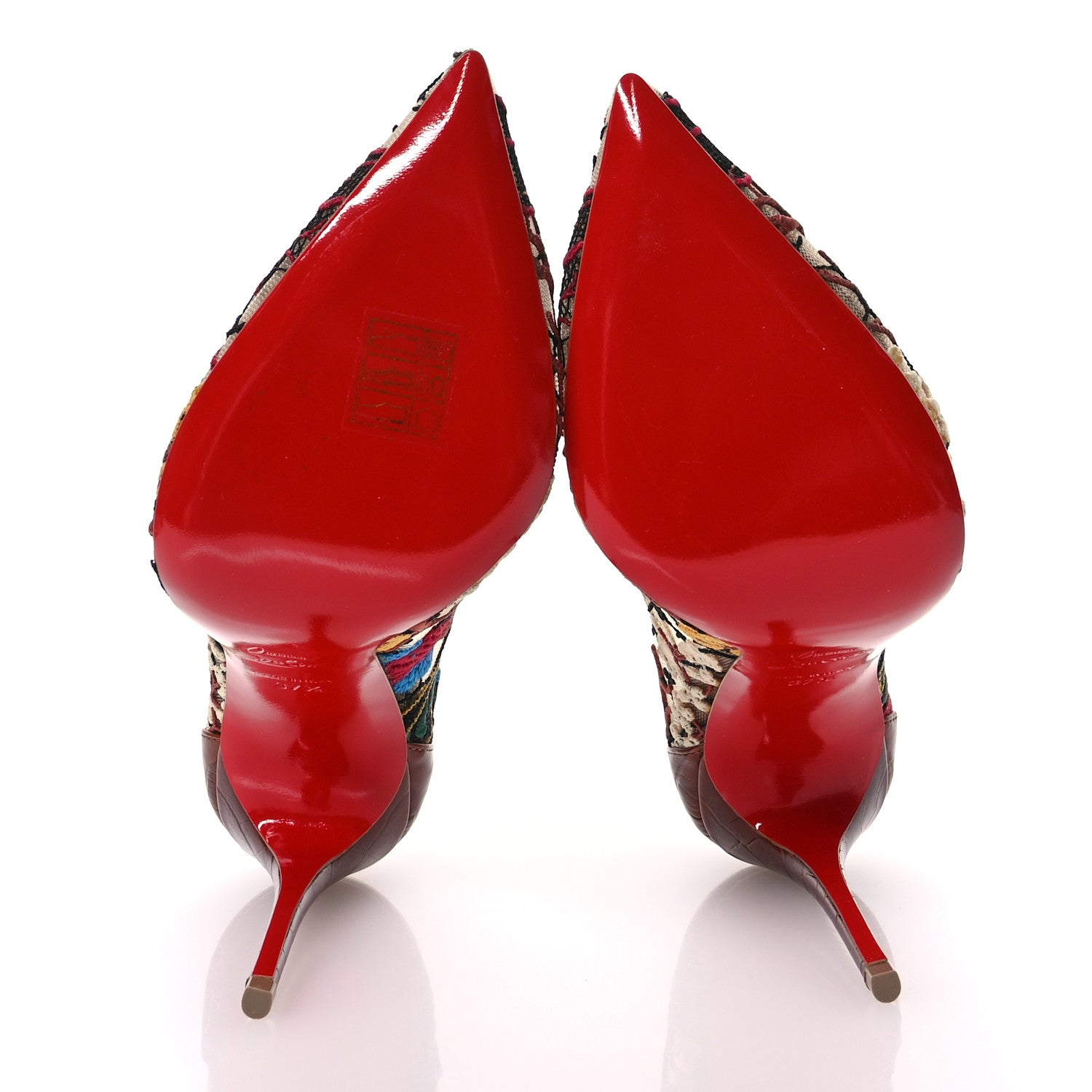 Christian Louboutin Lace Calfskin Crocodile Embossed Follies 100 Pumps 37.5 Cuoio Multicolor 6 of 8