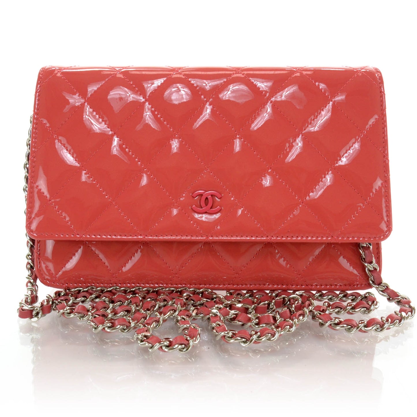 Patent Quilted Wallet On Chain WOC Dark Pink 13C