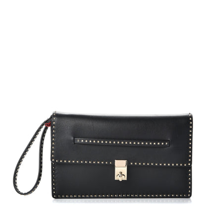 Valentino Garavani Calfskin Rockstud Turn Lock Flap Clutch Black 1 of 7