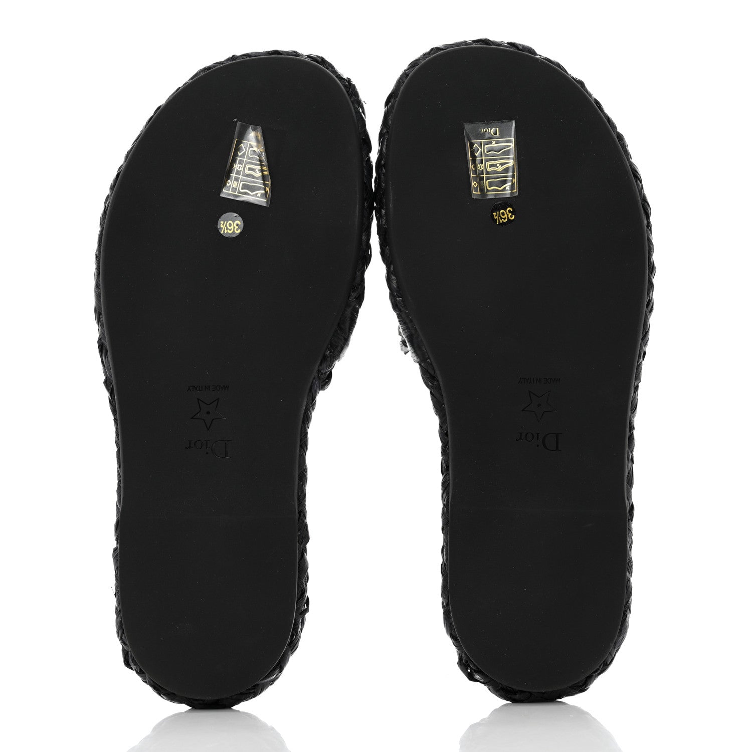 Christian Dior Raffia Embroidered Dway Mules Slide Sandals 36.5 Black 5 of 9