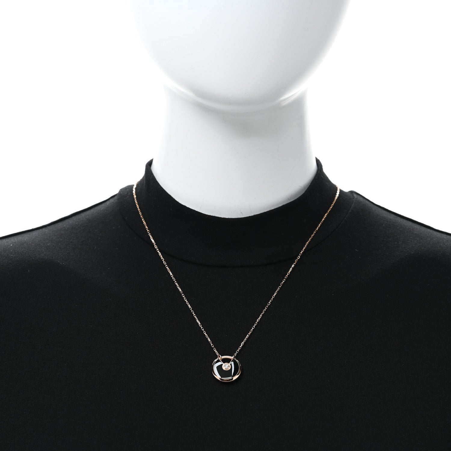 Cartier 18K Pink Gold Diamond Black Onyx SM Amulette de Cartier Pendant Necklace 2 of 4