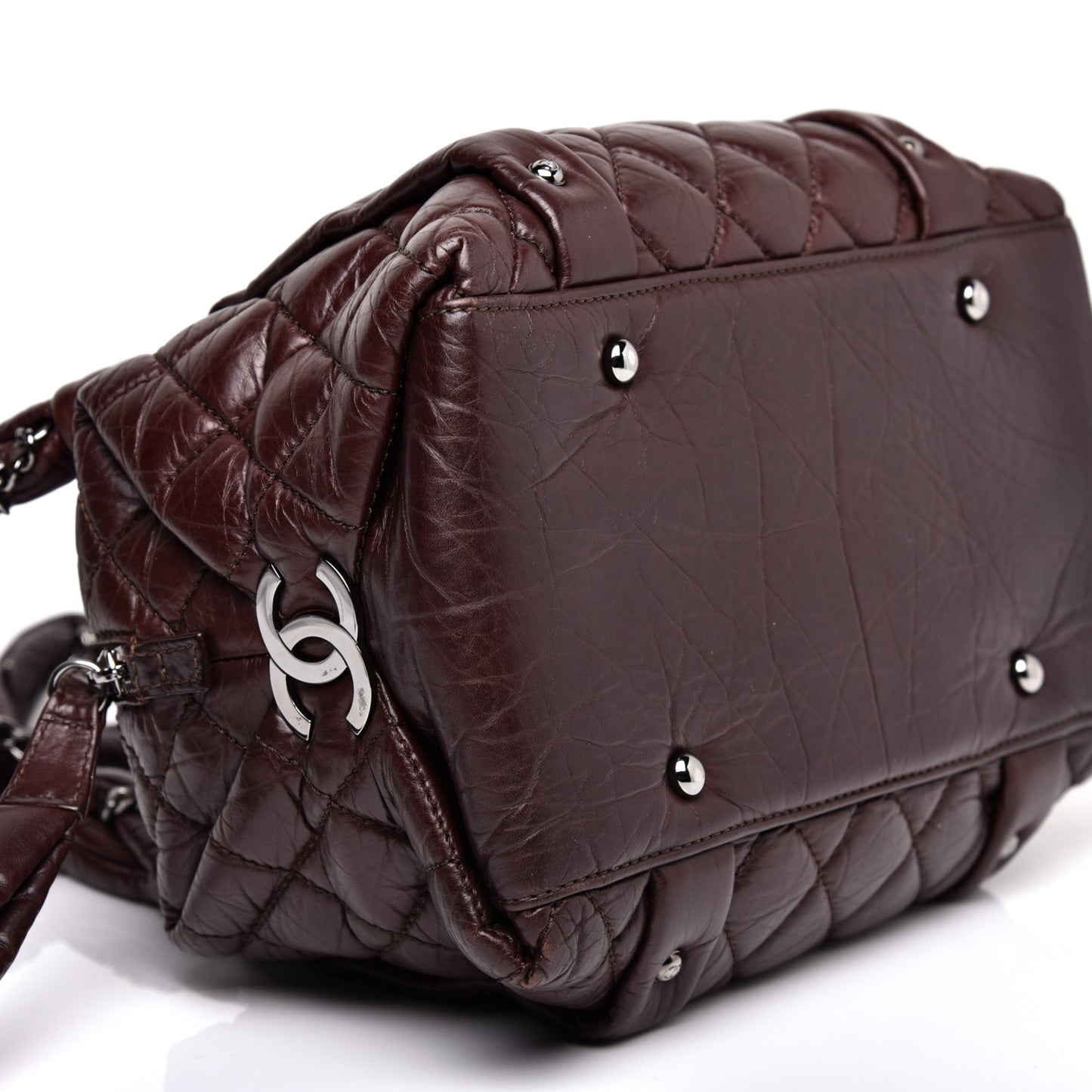 Distressed Lambskin Small Lady Braid Tote Brown