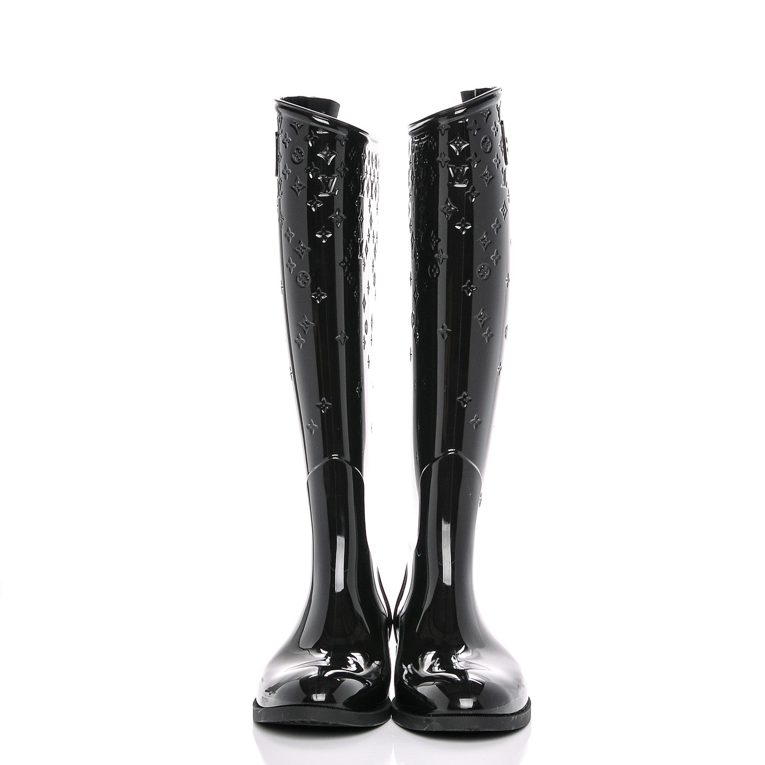 Louis Vuitton Rubber Embossed Monogram Drops High Rain Boots 39 Black 2 of 7