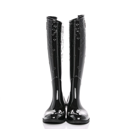 Louis Vuitton Rubber Embossed Monogram Drops High Rain Boots 39 Black 2 of 7