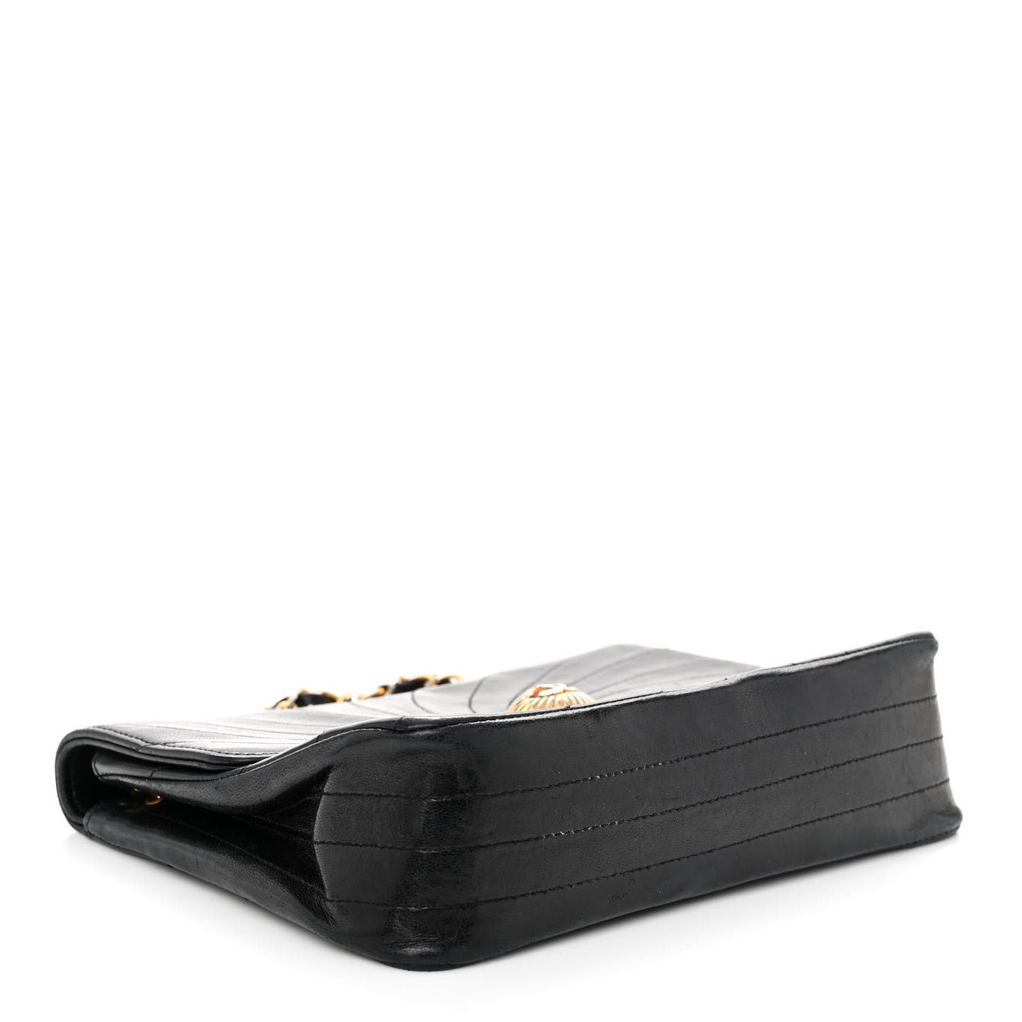 Lambskin Stitched Single Flap Black