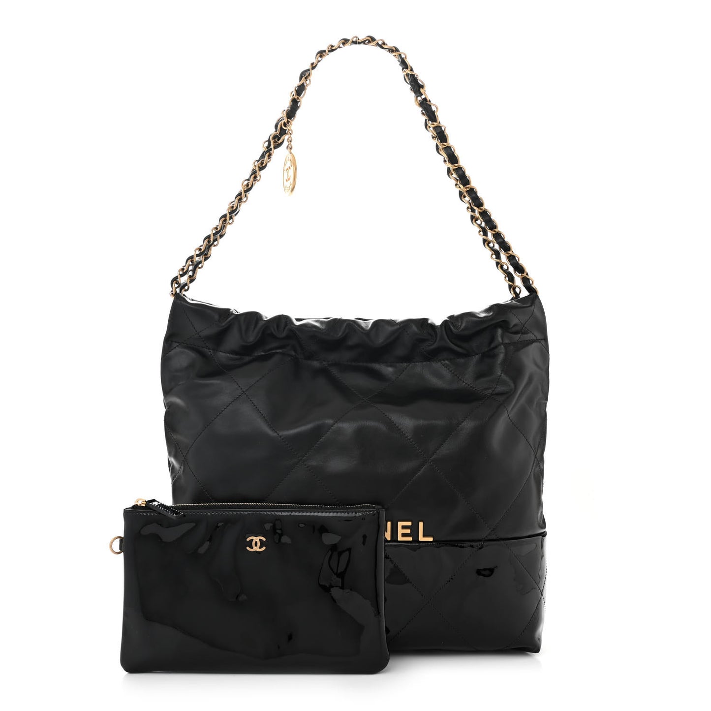 Shiny Calfskin Patent Quilted Small Chanel 22 Black