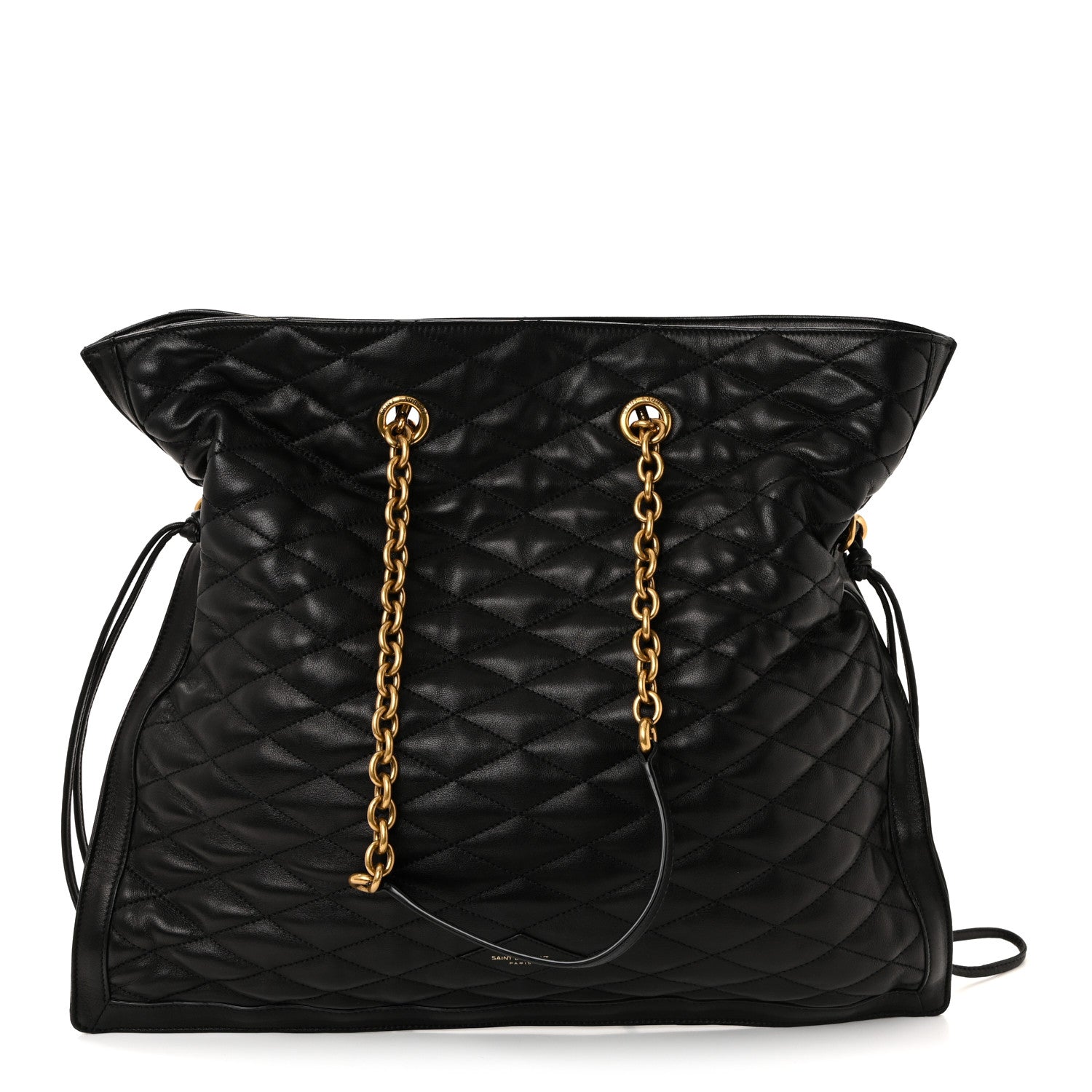 Saint Laurent Lambskin Quilted Pochon Drawstring Tote Bag Black 1 of 9