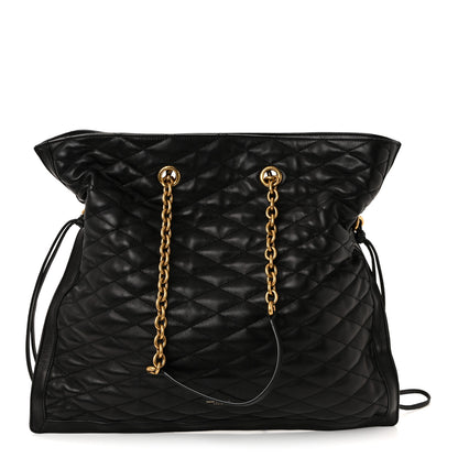 Saint Laurent Lambskin Quilted Pochon Drawstring Tote Bag Black 1 of 9