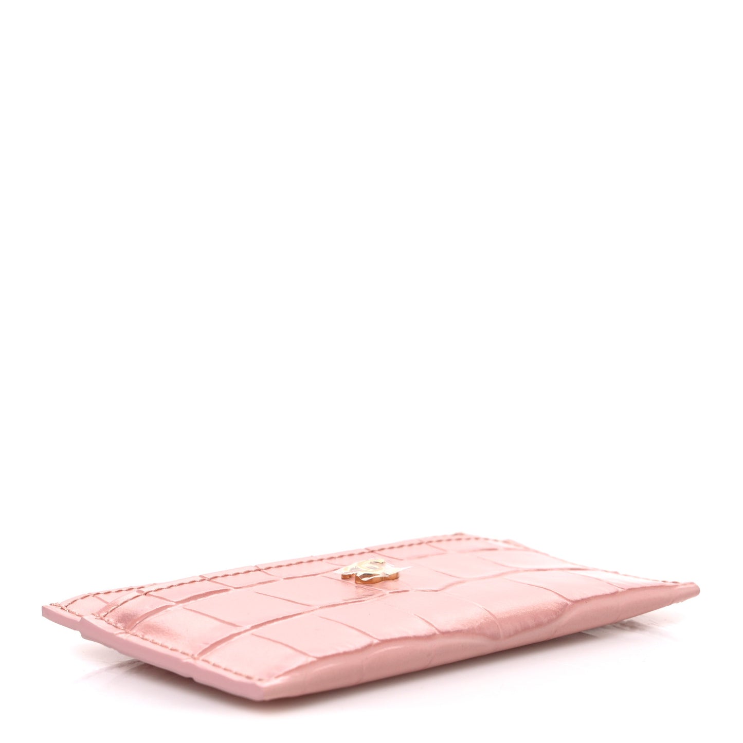 Calfskin Crocodile Embossed Crococo Card Holder Light Pink