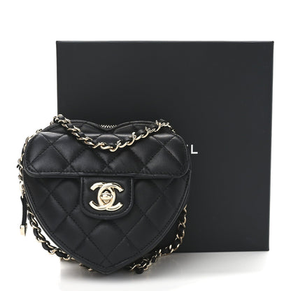 Chanel Lambskin Quilted CC In Love Heart Waist Belt Bag With Chain Black 10 of 10