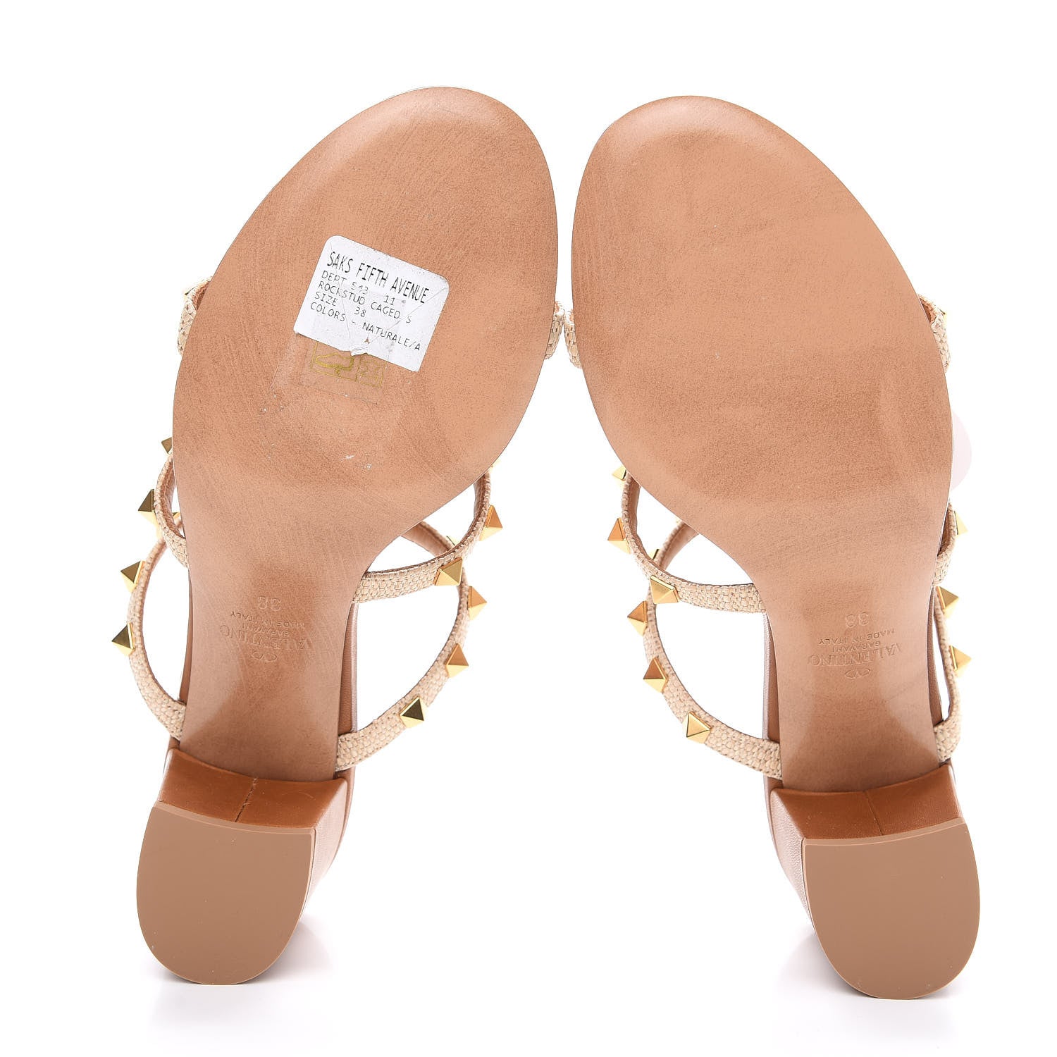 Valentino Garavani Raffia Calfskin Rockstud 60mm Caged Slide Sandals 38 Naturale 5 of 9