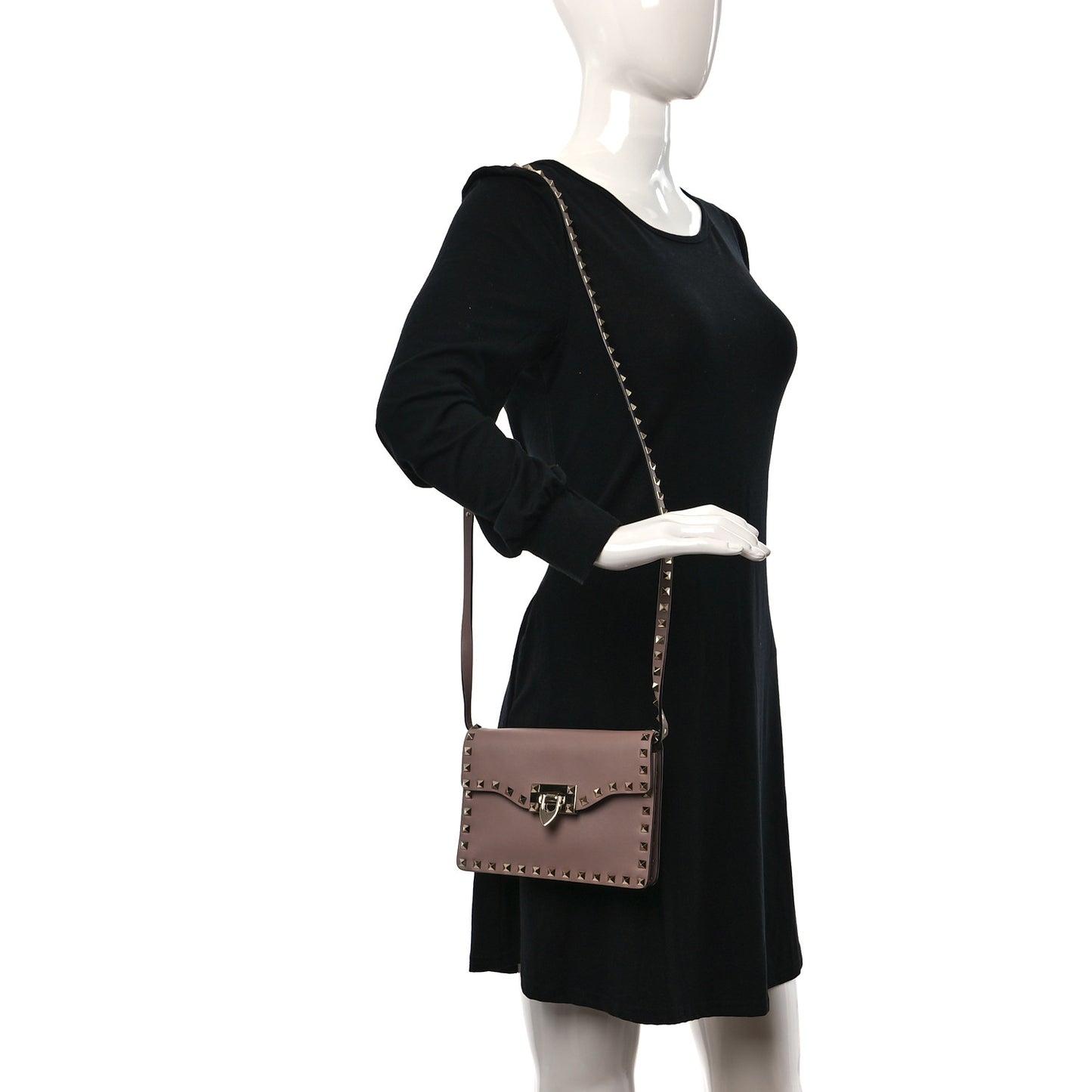 Vitello Rockstud Shoulder Flap Bag Poudre