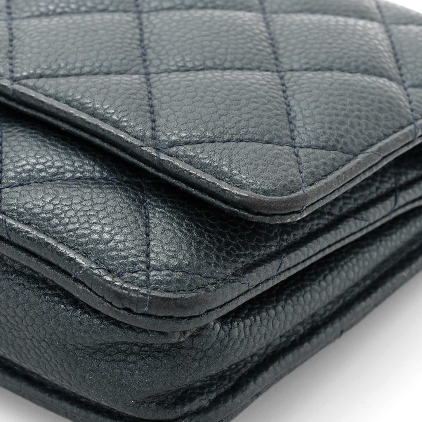 Caviar Quilted Wallet on Chain WOC Navy Blue