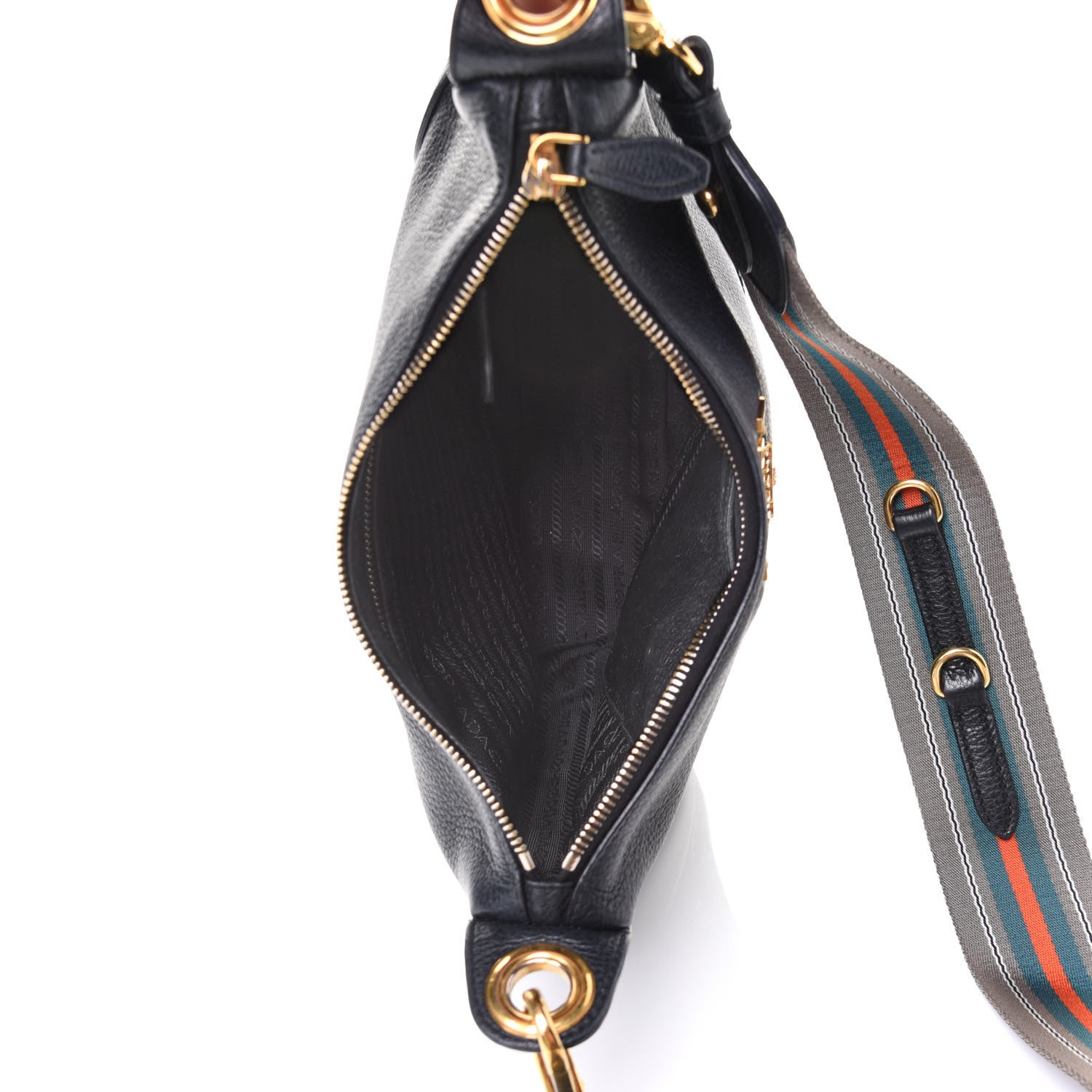 Prada Vitello Daino Zippered Messenger Hobo Black 4 of 4
