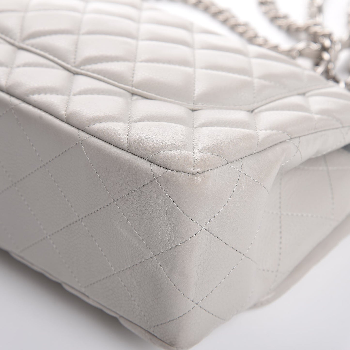 Caviar Quilted Jumbo Double Flap Light Grey