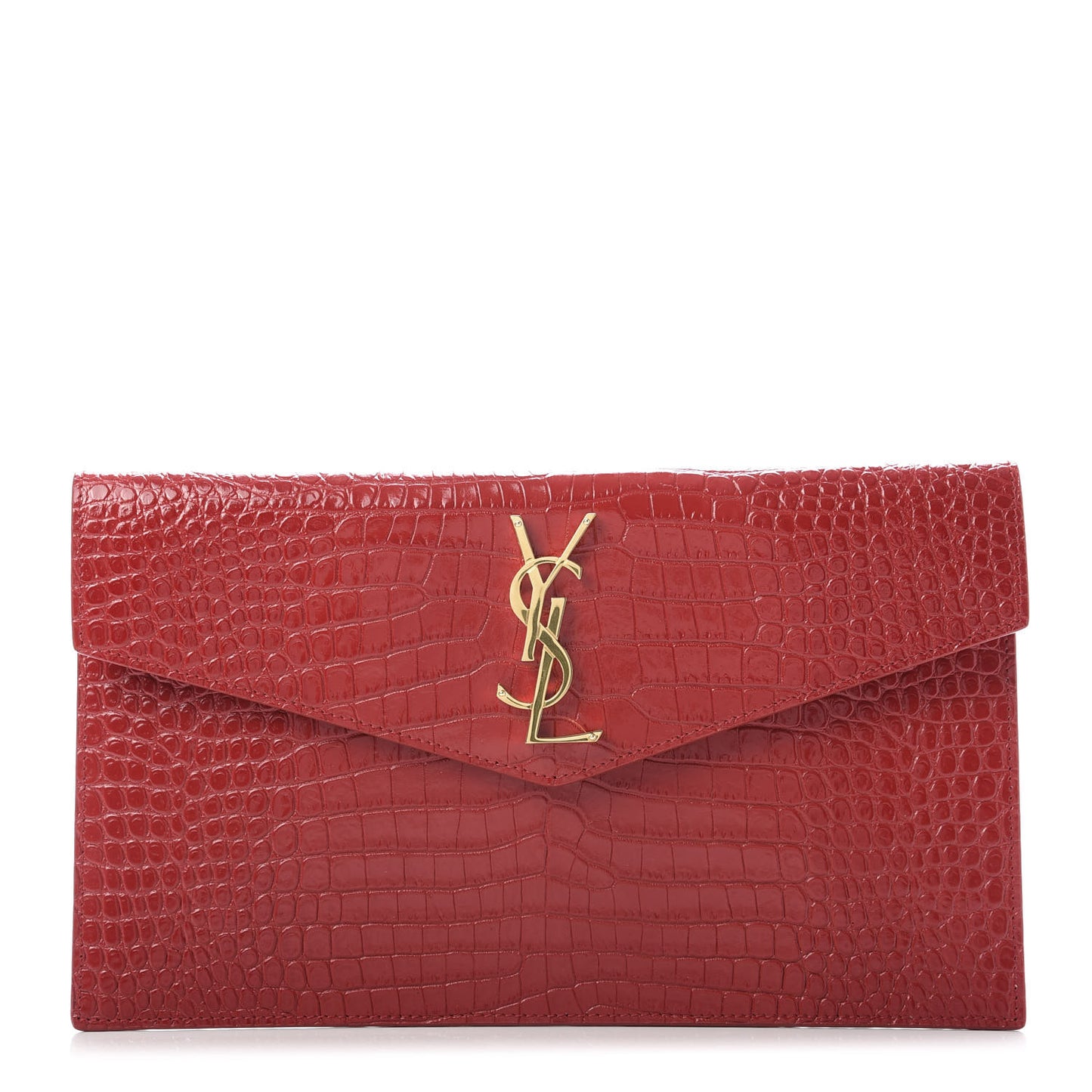 Calfskin Crocodile Embossed Uptown Monogram Clutch Rouge Eros