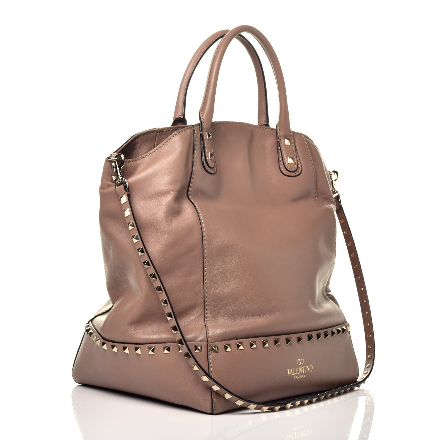 Valentino Garavani Calfskin Rockstud New Dome Bucket Tote Poudre 4 of 10
