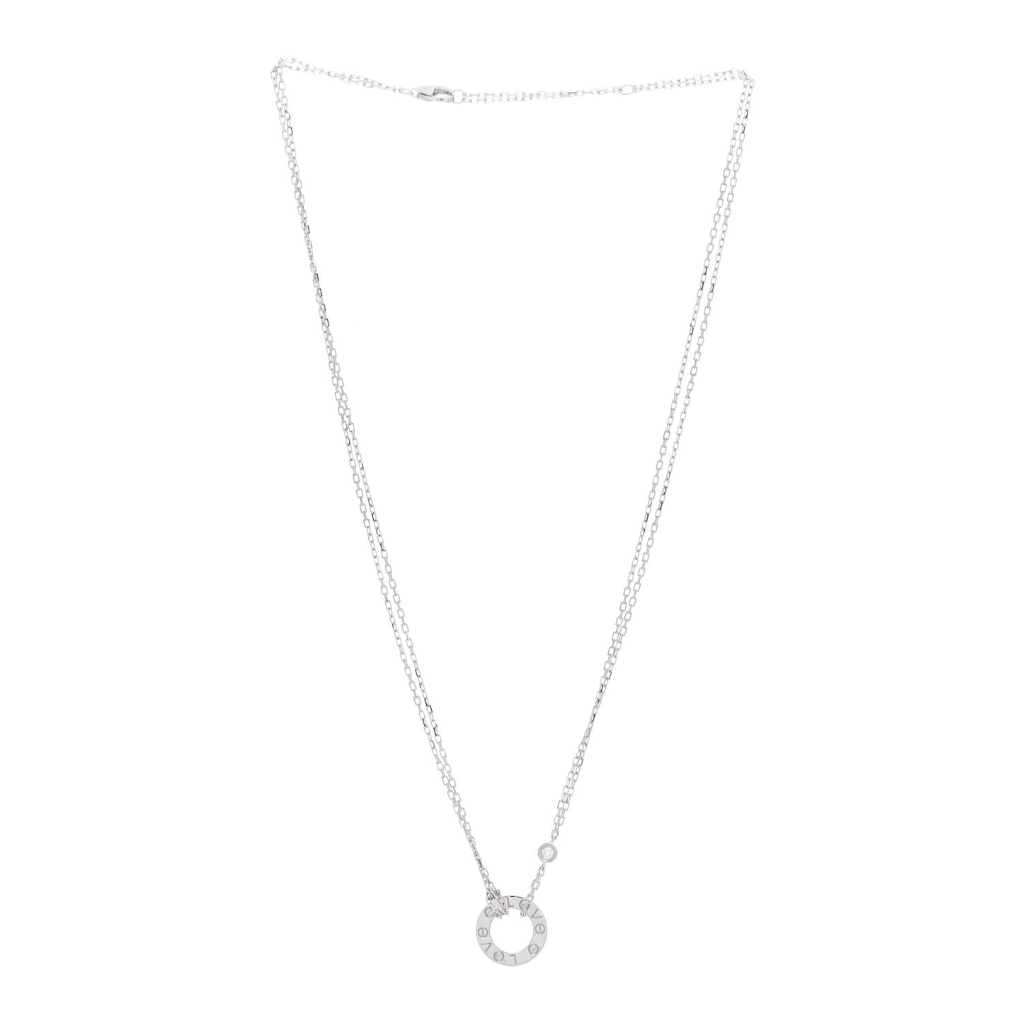 18K White Gold 2 Diamond LOVE Necklace