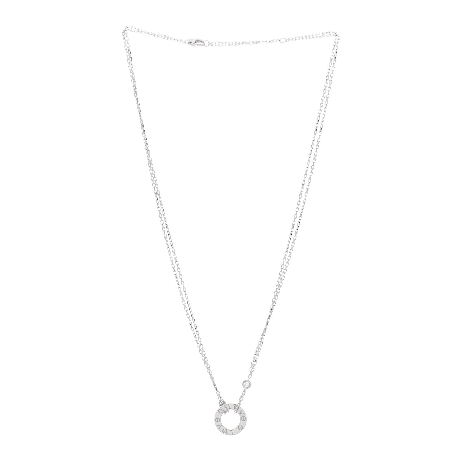 Cartier 18K White Gold 2 Diamond LOVE Necklace 3 of 5
