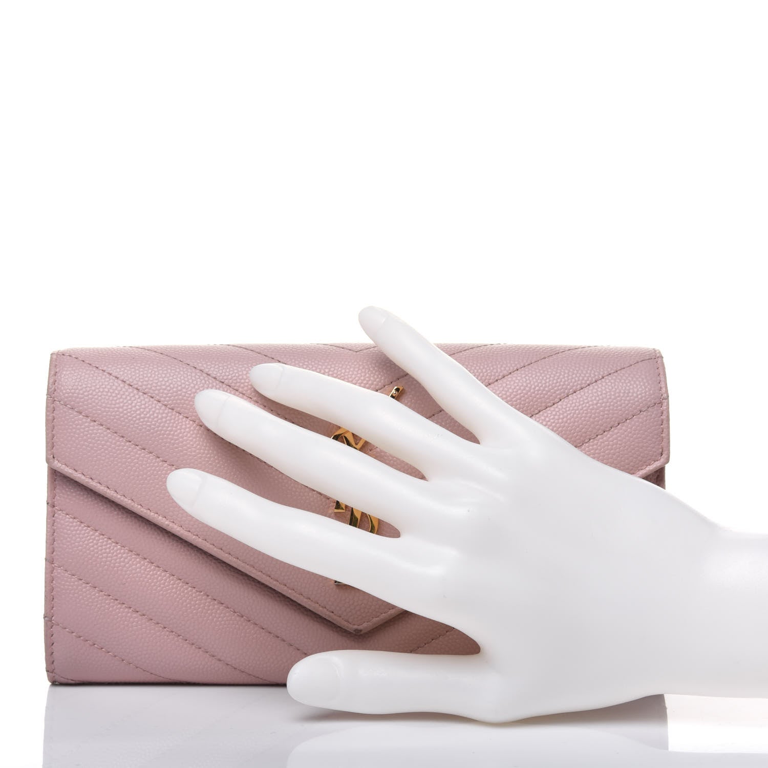 Saint Laurent Grain De Poudre Matelasse Chevron Monogram Flap Wallet Pale Pink 2 of 20