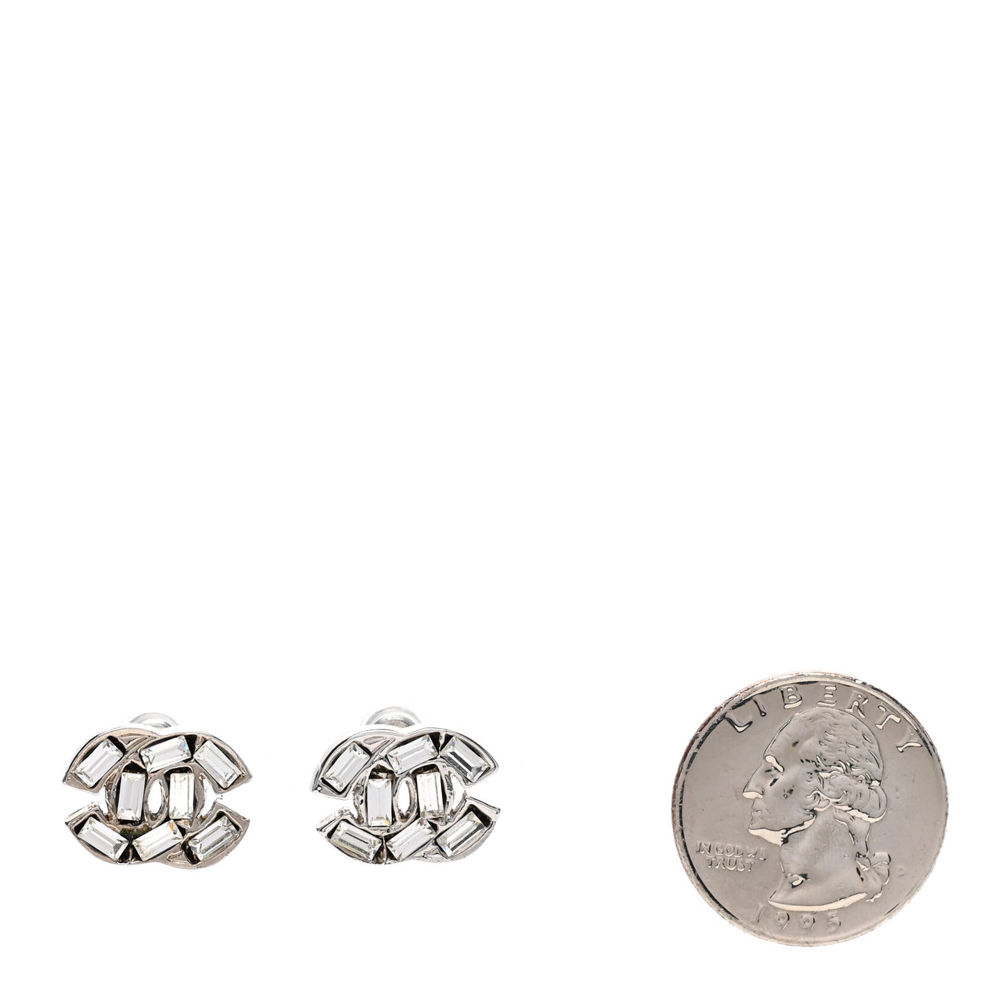 Crystal Baguette CC Earrings Silver Grey