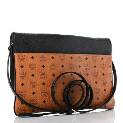 MCM Visetos Corina Foldover Crossbody Bag Cognac Black 3 of 10