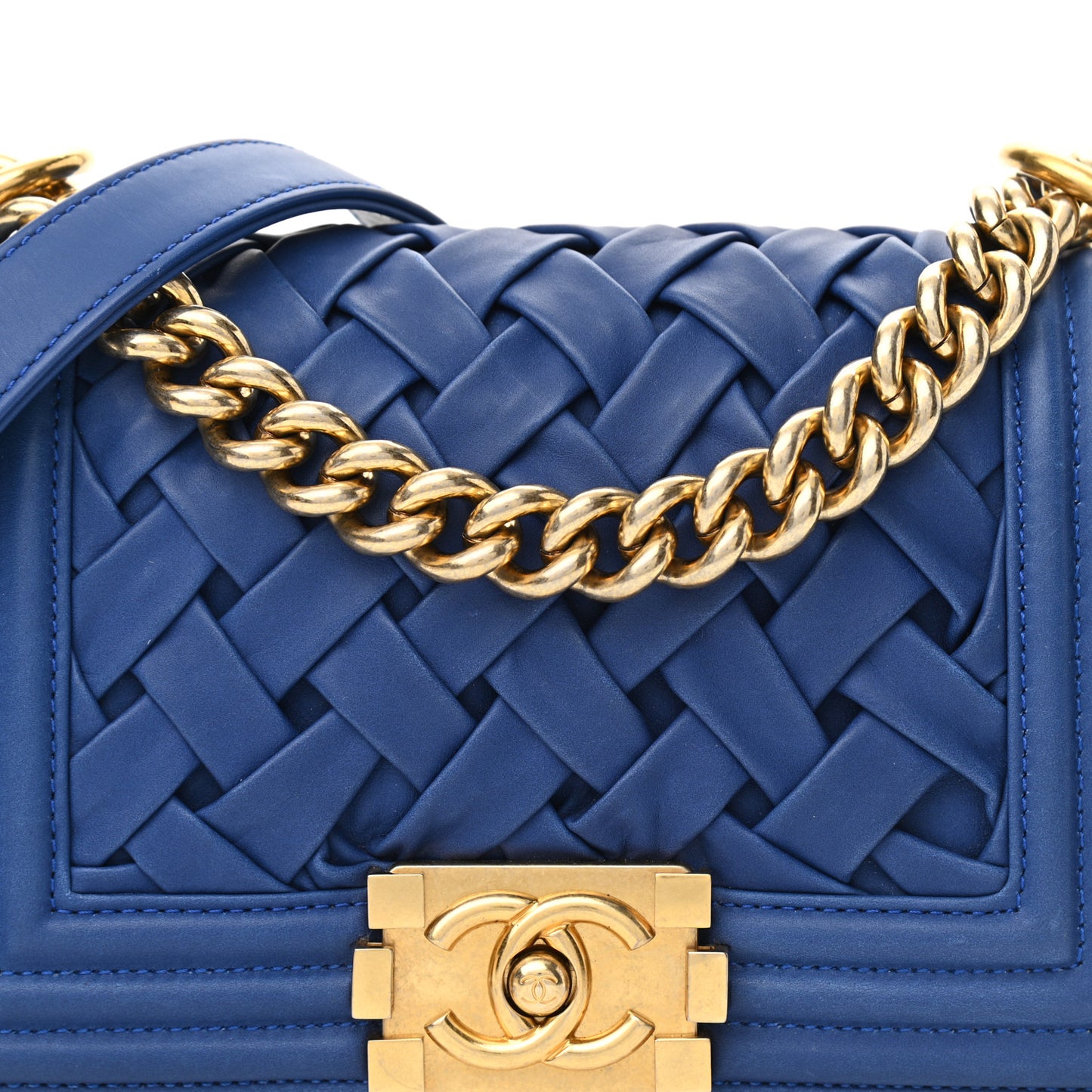 Lambskin Woven Small Chateau Boy Flap Blue