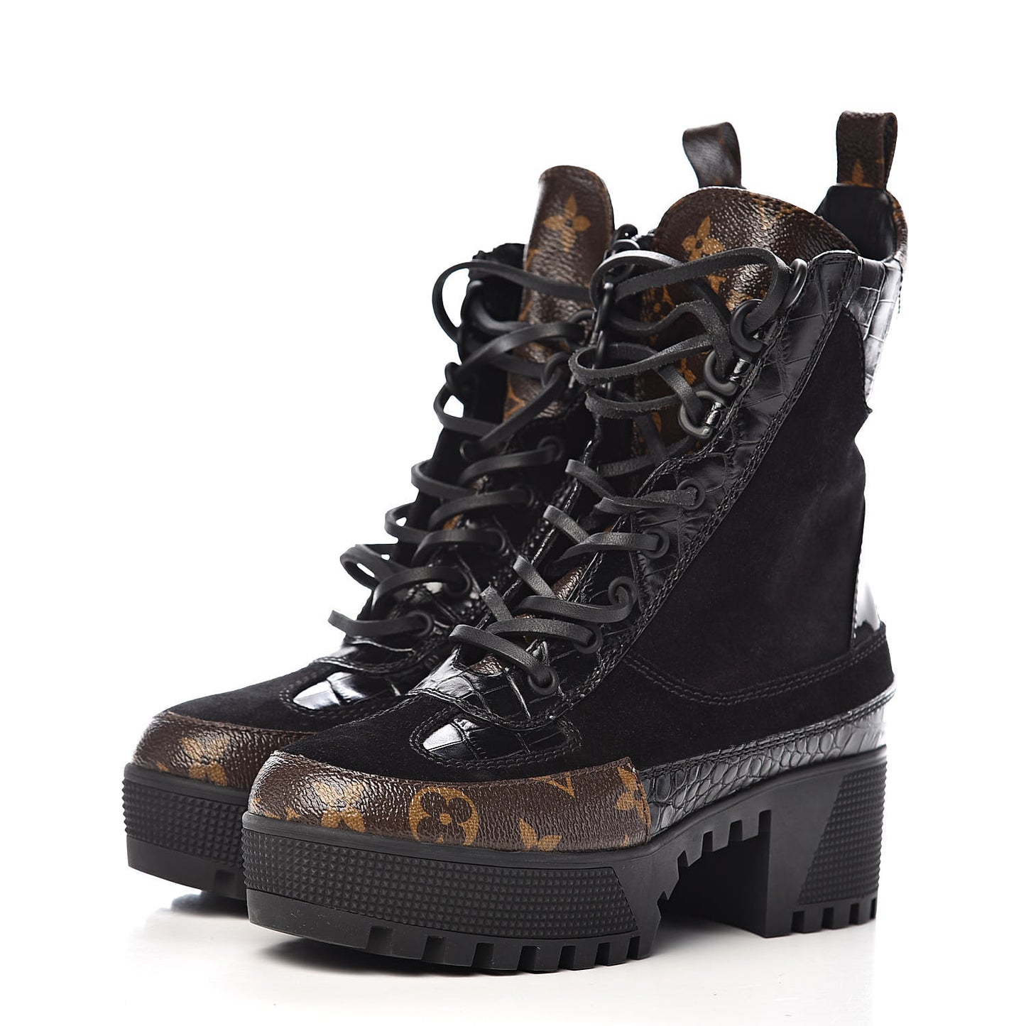 Suede Calfskin Monogram Laureate Platform Desert Boots 35 Black