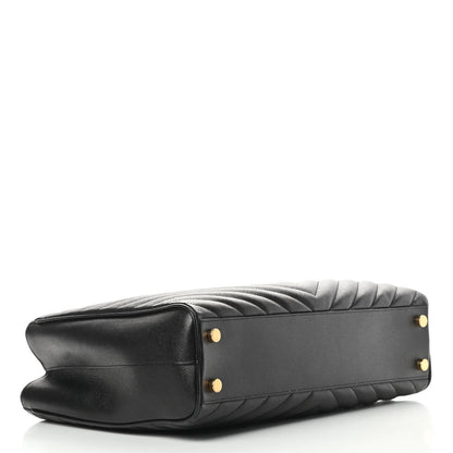 Saint Laurent Grain De Poudre Matelasse Chevron Monogram Shopping Bag Black 4 of 12
