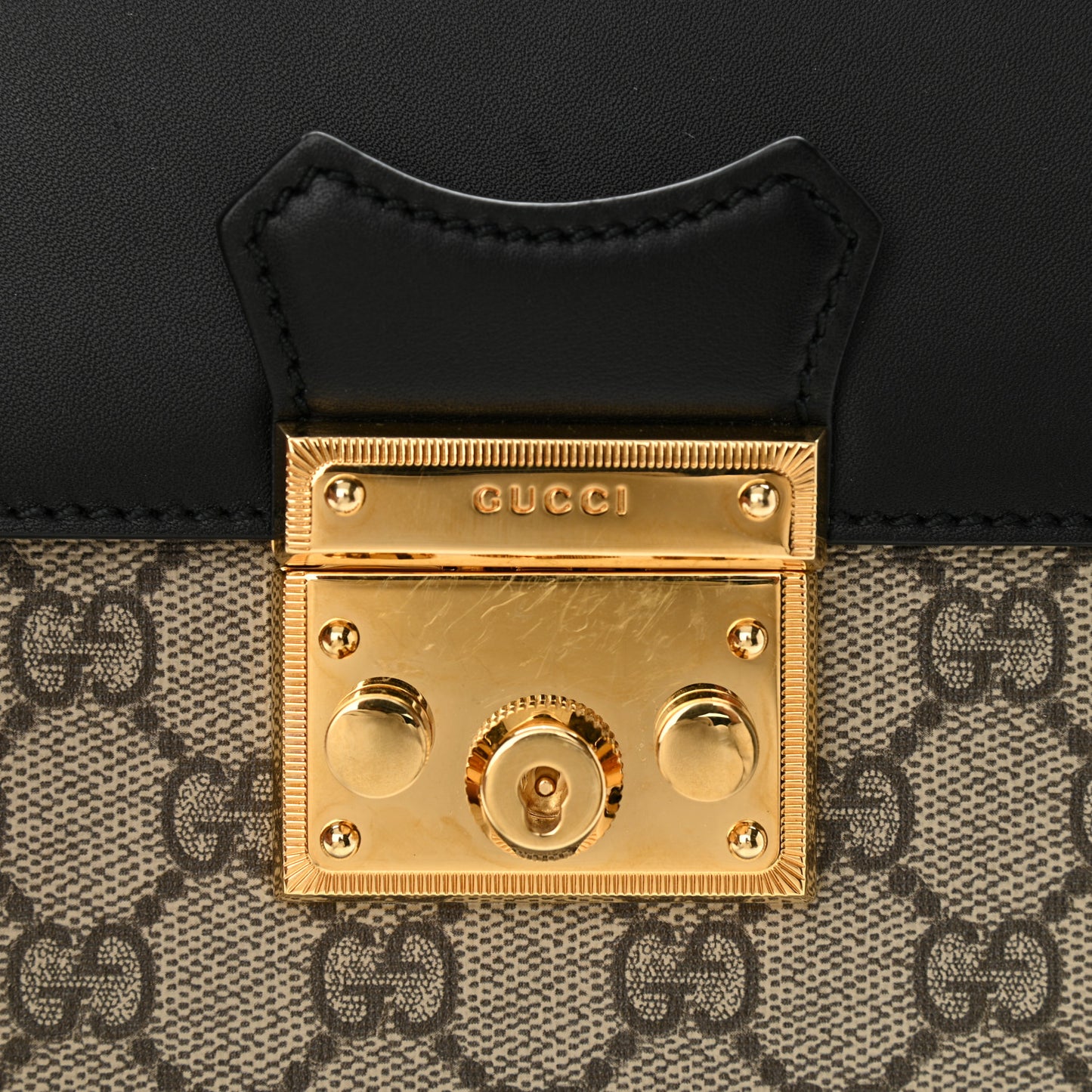 GG Supreme Monogram Calfskin Padlock Backpack Beige Cuir Black