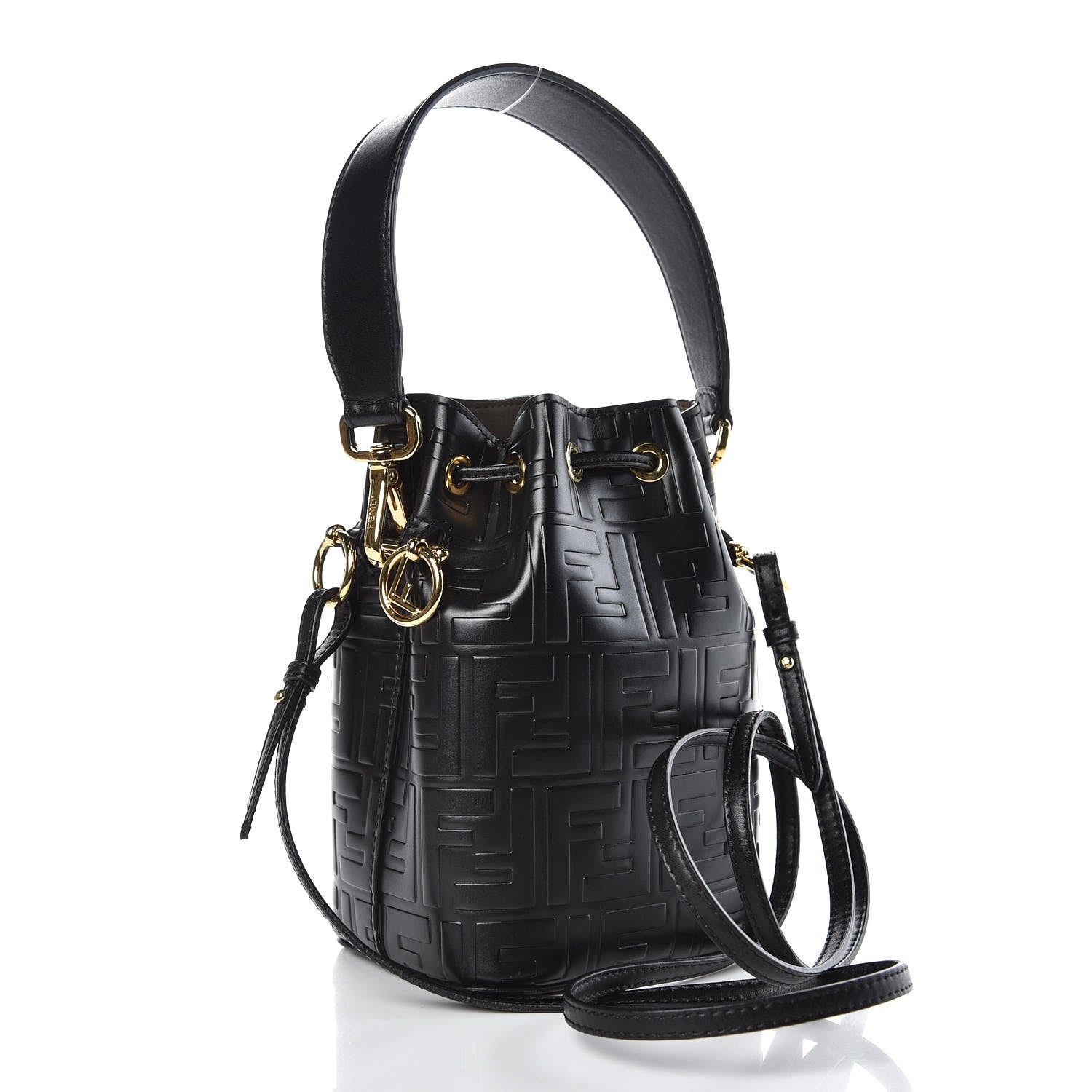 Fendi Vitello Liberty F is Fendi FF 1974 Embossed Mini Mon Tresor Bucket Bag Black 3 of 9