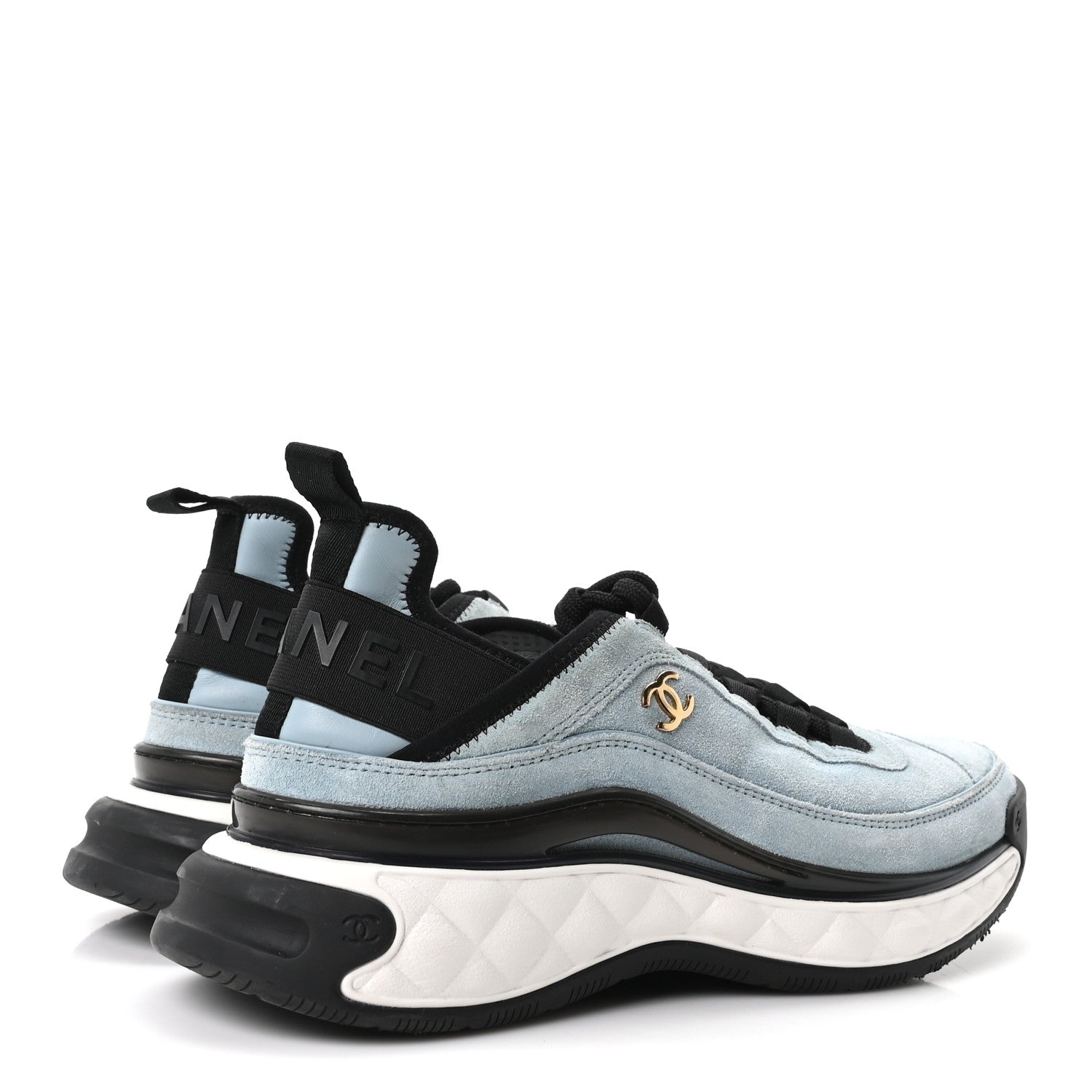 Chanel Suede Calfskin Nylon Grosgrain CC Sneakers 38.5 Light Blue 5 of 10