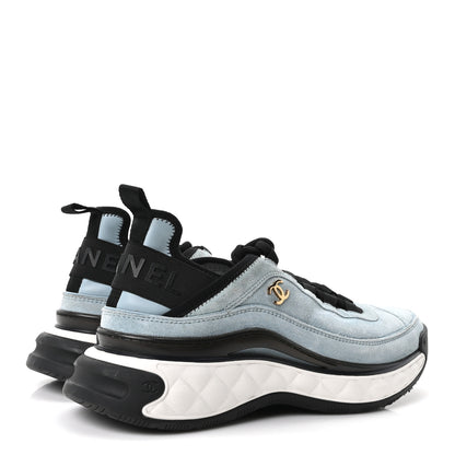 Chanel Suede Calfskin Nylon Grosgrain CC Sneakers 38.5 Light Blue 5 of 10