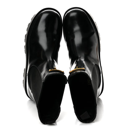 Prada Brushed Calfskin Stride Triangle Booties 36.5 Black 2 of 8