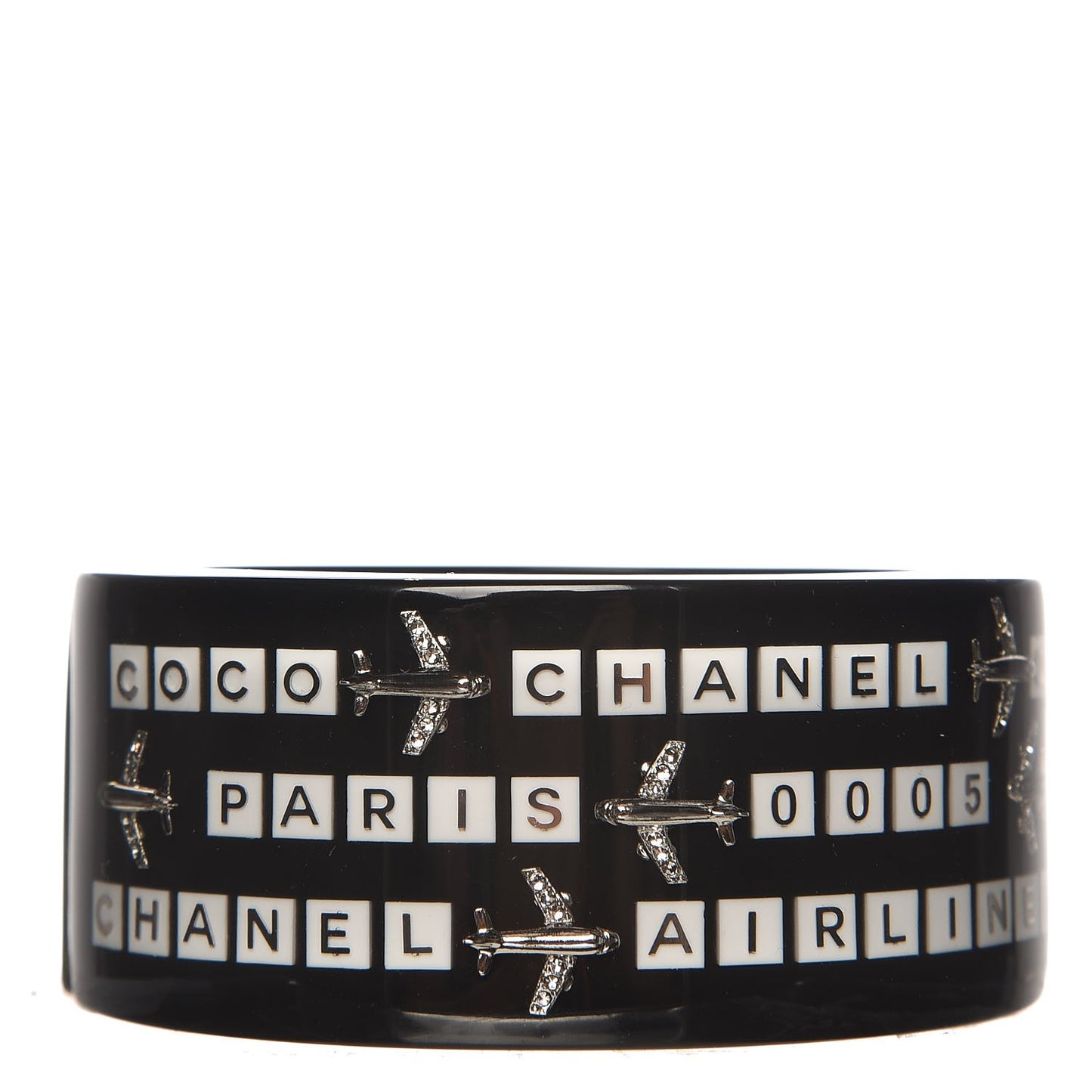 Resin Pearl Crystal Airplane Cuff Bangle Bracelet Black