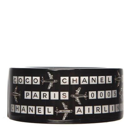 Chanel Resin Pearl Crystal Airplane Cuff Bangle Bracelet Black 3 of 5