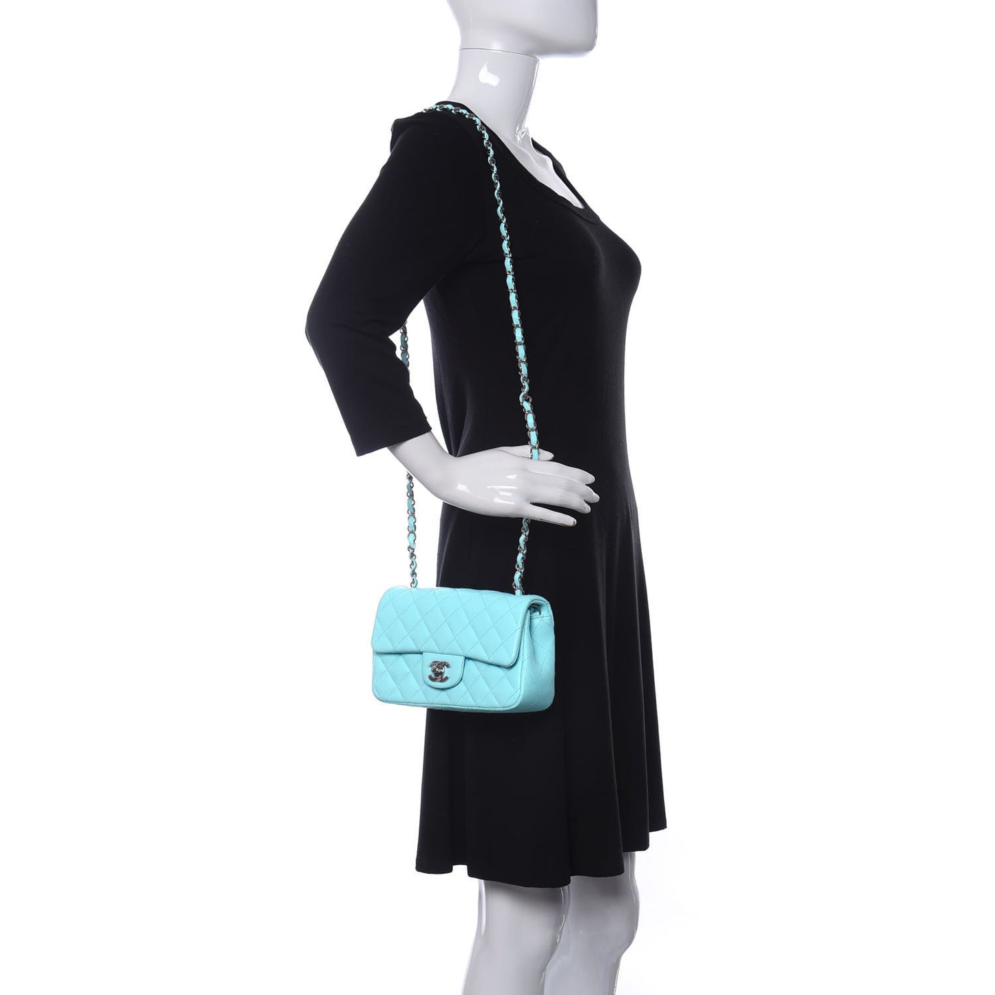 Lambskin Quilted Mini Rectangular Flap Neon Blue