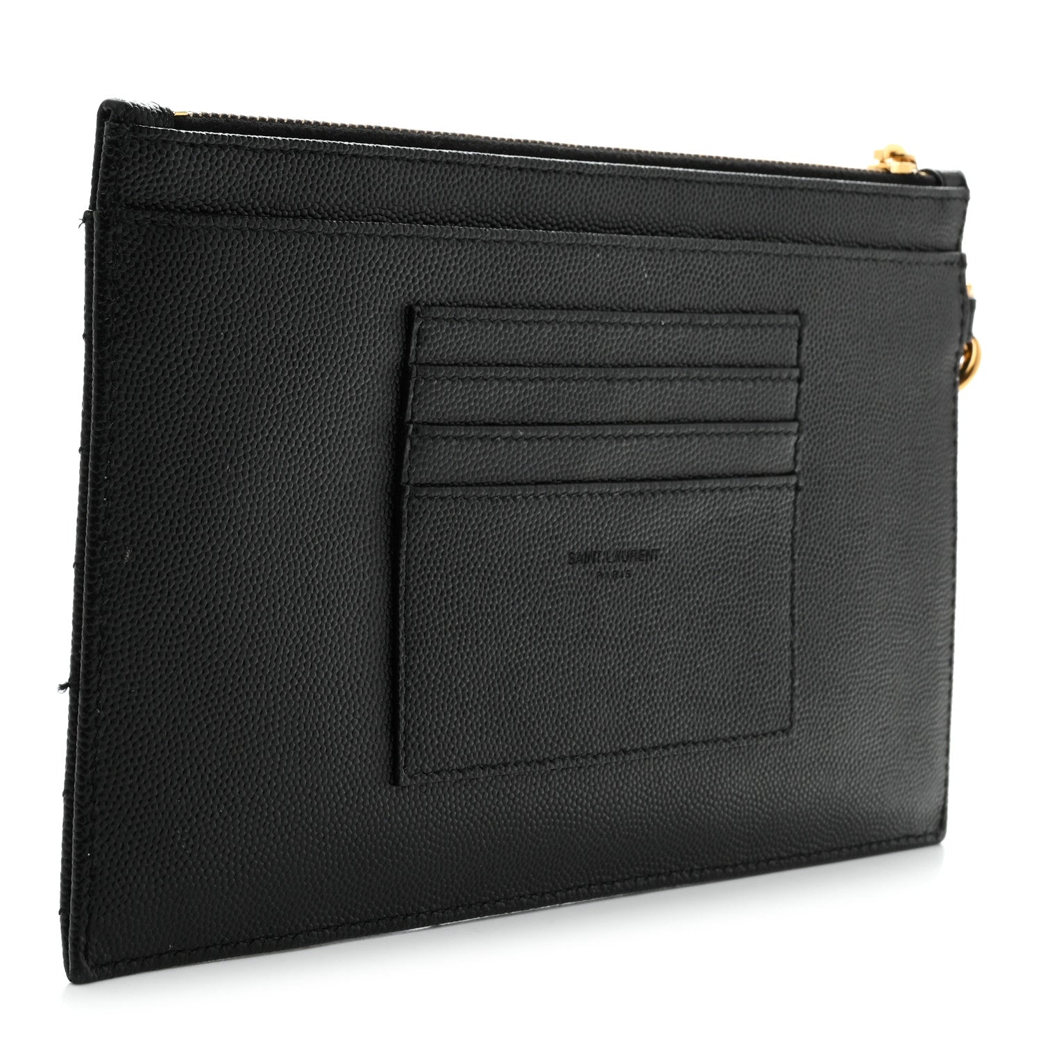 Saint Laurent Grain De Poudre Chevron Monogram Large Bill Pouch Black 3 of 8